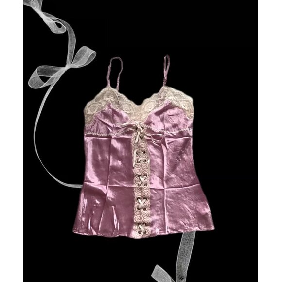 Italian Phard 100% Silk Pink Lace Trim Cami - Picture 1 of 2